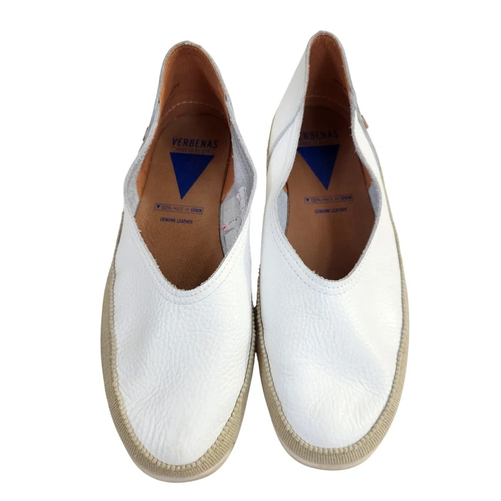 Verbenas‎ Carmen White Leather Espadrille Slip On Flats Spain Size 41 US 10/10.5